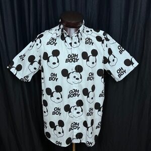Disney x Neff Mickey Mouse Oh Boy Button Up Camp Shirt Large Cartoon White Black